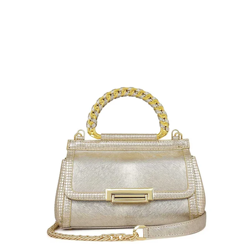 دا ميلانو حقيبة كتف جلدية معدنية صغيرة - ذهبي